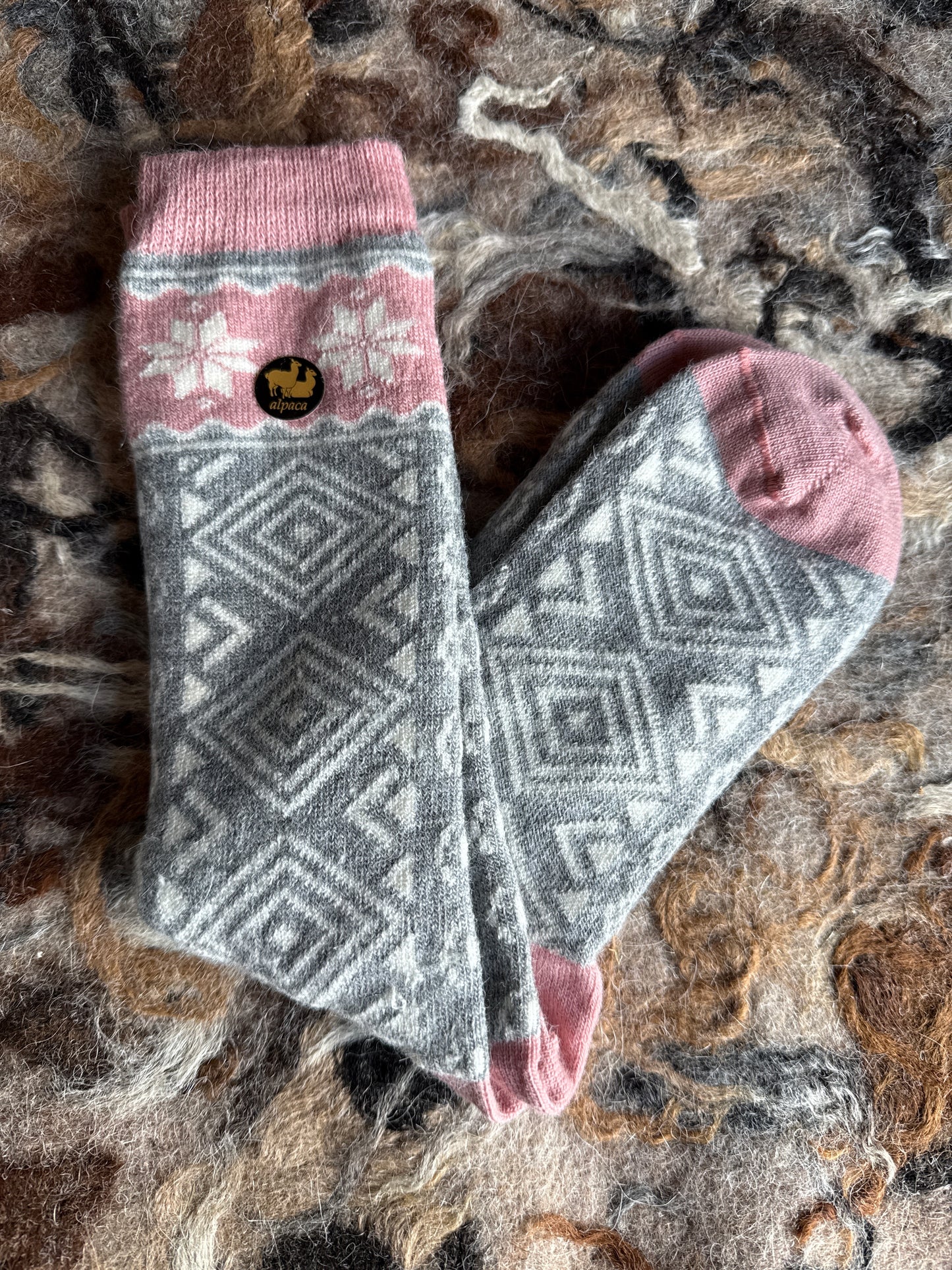 Socks - Warrior Pink/Grey Snowflake