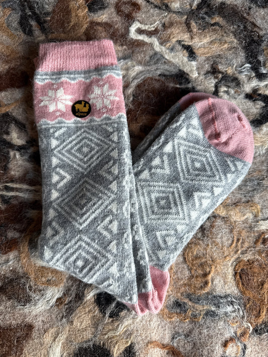 Socks - Warrior Pink/Grey Snowflake